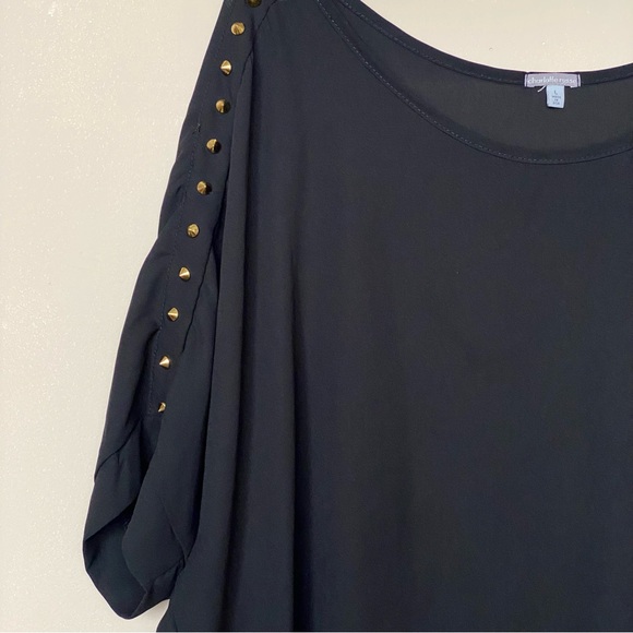 Black Short Sleeve Sheer Top with Gold Studs - Picture 2 of 3